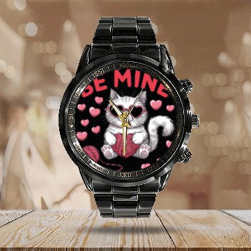 Discover Be Mine Valentine Trendy Funny Vintage Calendar Steel Band Watch