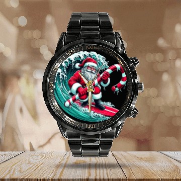 Discover Santa Surfing Candy Cane Wave - Christmas Gifts Calendar Steel Band Watch