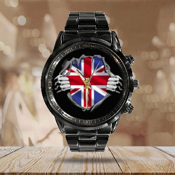 Discover Union Jack Ripped Style UK Pride Calendar Steel Band Watch