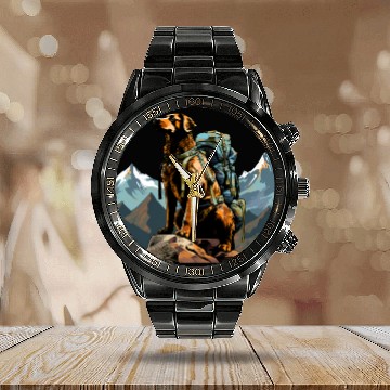 Discover Dog mountaineering / hiking dogs Calendar Steel Band Watch