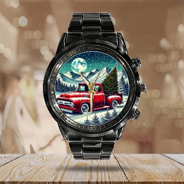 Discover Christmas Truck Adventure Calendar Steel Band Watch