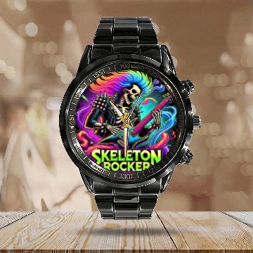 Discover Skeleton Guitar Player Bones Guitarist Musician Calendar Steel Band Watch