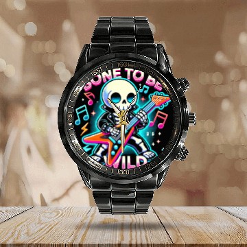 Discover Skeleton Guitar Player Bones Guitarist Musician Calendar Steel Band Watch