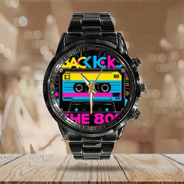 Discover Back to the 80s Retro Cassette Tape Design - Vinta Calendar Steel Band Watch