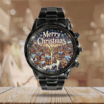 Discover Cozy Winter Village - Christmas Lights and Cheer Calendar Steel Band Watch