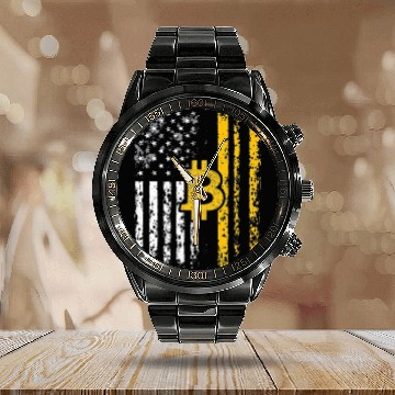 Discover American Bitcoin Blockchain Cryptocurrency BTC Calendar Steel Band Watch