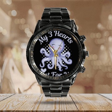 Discover Octopus Valentine s Day Gift My 3 Hearts Beat for Calendar Steel Band Watch
