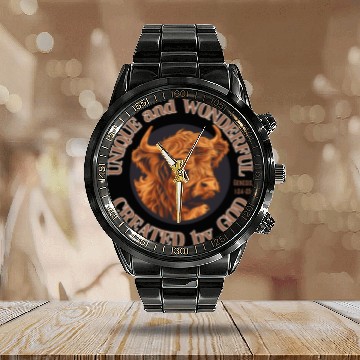 Discover Unique and Wonderful Highland Cow Created by God Calendar Steel Band Watch