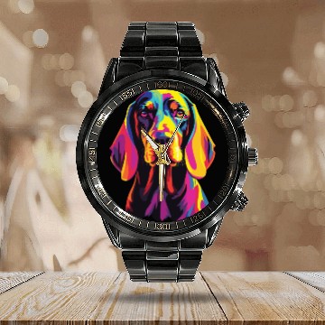 Discover Watercolor Colorful Black And Tan Coonhound Calendar Steel Band Watch