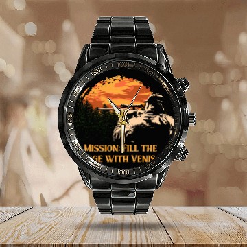 Discover Fill Fridge with Venison Deer Hunting Elk Hunter Calendar Steel Band Watch
