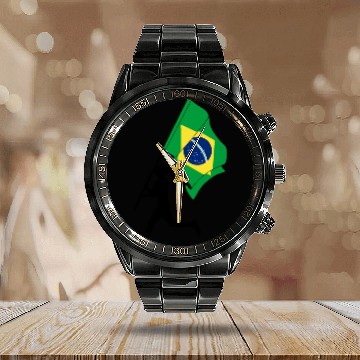 Discover Brazil flag woman running Calendar Steel Band Watch