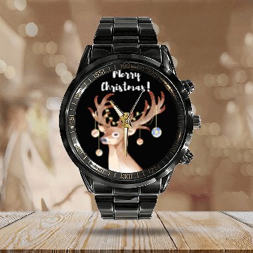 Discover Festive Reindeer Greetings Calendar Steel Band Watch