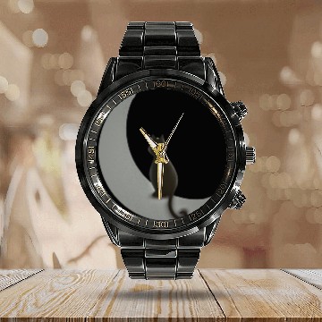 Discover Moon and Cat Night Calendar Steel Band Watch