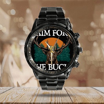 Discover Aim for the Bucks Deer Hunting Elk Hunter Friends Calendar Steel Band Watch