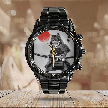 Discover Kawaii Japanese Samurai Cat Vintage Japanese Cat Calendar Steel Band Watch
