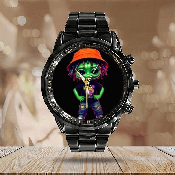 Discover Alien green Calendar Steel Band Watch