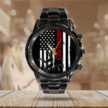 Discover Retro American Wrestling Apparel US Flag Wrestling Calendar Steel Band Watch