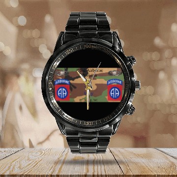 Discover This 82nd Airborne All the Way gift for veterans Calendar Steel Band Watch