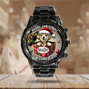 Discover Puppy Christmas Surprise Calendar Steel Band Watch