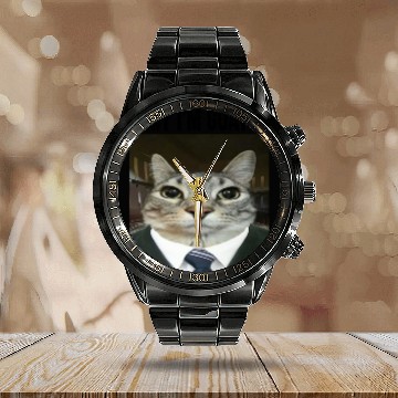Discover WAIT I'M GOATED Cat Meme Calendar Steel Band Watch Funny Casual Wear