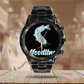 Discover Catfish Fishing Waller Fish Noodler Flathead Calendar Steel Band Watch