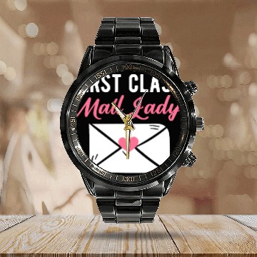 Discover First Class Mail Lady Postal Worker Post Woman Calendar Steel Band Watch