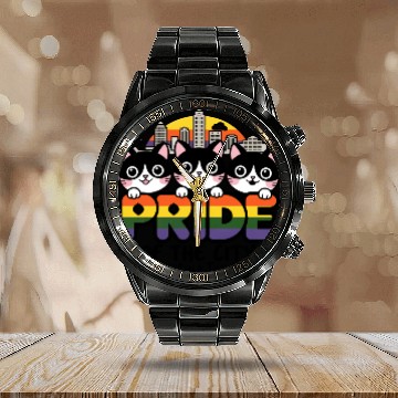 Discover Pride of Austin City Texas USA Rainbow Flag Calendar Steel Band Watch