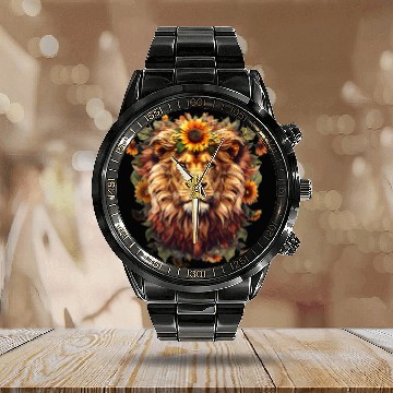Discover Sunflower Lion Vintage Calendar Steel Band Watch