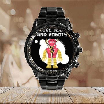 Discover I Love Jesus and Robots, John 3:16 Calendar Steel Band Watch