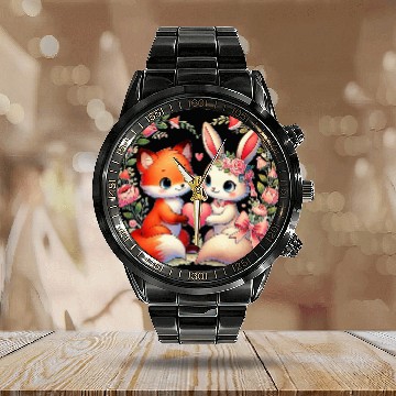 Discover Beautiful couple heartvalentine's day design Calendar Steel Band Watch