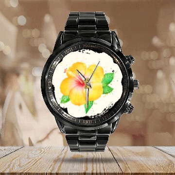 Discover Yellow and white flower Calendar Steel Band Watch