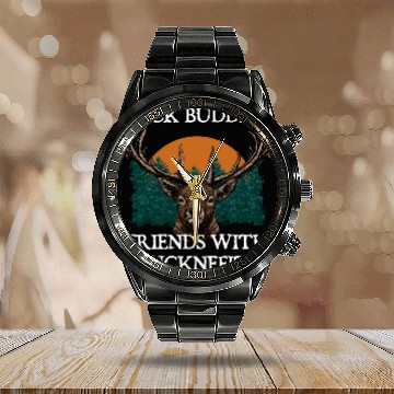 Discover BUCK Buddies Deer Hunting Elk Hunter Friends Hobby Calendar Steel Band Watch