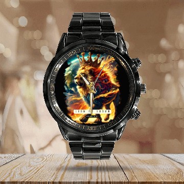 Discover Lion of Judah with Crown And Flames Calendar Steel Band Watch