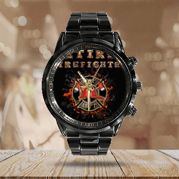Discover Retired Firefighter Tribute with Bold Emblem Calendar Steel Band Watch
