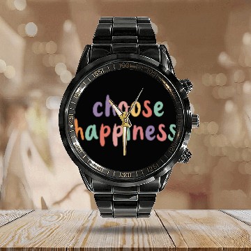 Discover Choose Happiness Retro Colorful Pastel Kids Calendar Steel Band Watch