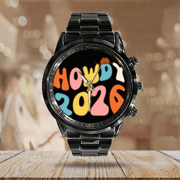 Discover Howdy 2026 funny 2026 NYE Groovy Calendar Steel Band Watch