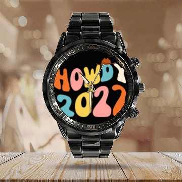 Discover Howdy 2027 funny 2027 NYE Groovy Calendar Steel Band Watch