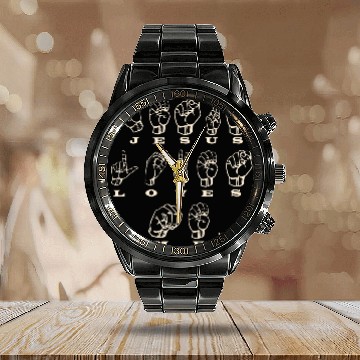 Discover ASL Sign Language, Jesus Loves Me, John 3:16 Calendar Steel Band Watch