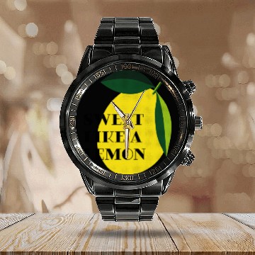 Discover Sweet like a lemon Fruit Citrus Yellow Summer Calendar Steel Band Watch