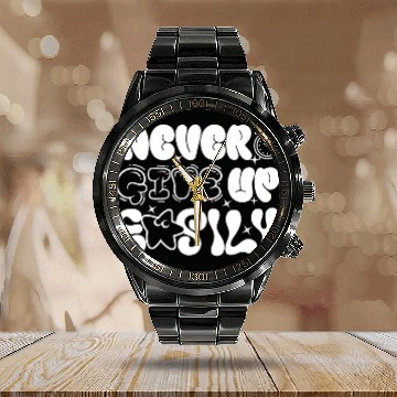 Discover Never Give Up Easily , Motivational Calendar Steel Band Watch.