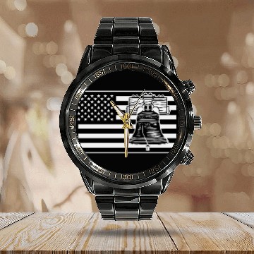 Discover American Flag With Liberty Bell LIKE US ON FB #USA Calendar Steel Band Watch