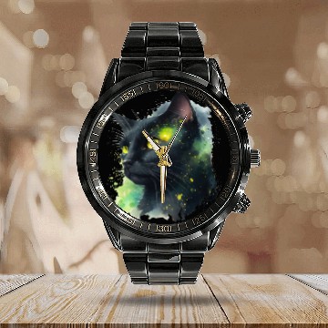 Discover Galaxy Charming Cat" Calendar Steel Band Watch