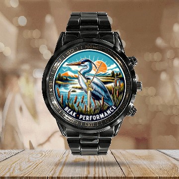 Discover Great Blue Heron Beak Performance Retro Calendar Steel Band Watch