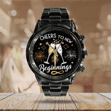 Discover Cheers To New Beginings - Festive New Year's Eve Calendar Steel Band Watch