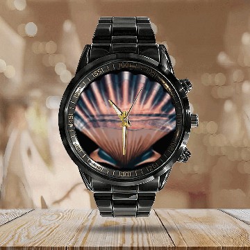Discover Seashell Beach Scene Serene Ocean Landscape Calendar Steel Band Watch