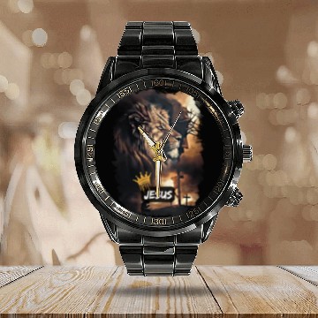 Discover lion of judah - jesus Calendar Steel Band Watch