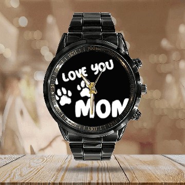 Discover I Love You Mom Puppy Love for dark Calendar Steel Band Watch