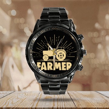 Discover Farmer Tractor Country Life Calendar Steel Band Watch