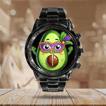 Discover Mardi Gras Avocado Sweet Vegetarian Cartoon Calendar Steel Band Watch
