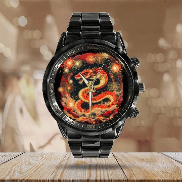 Discover Snake Fireworks Calendar Steel Band Watch